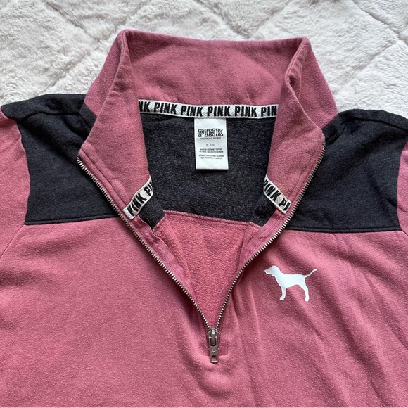Victoria’s Secret PINK | Logo Shoulder Begonia Quarter Zip Pullover | Size Large - Picture 6 of 11